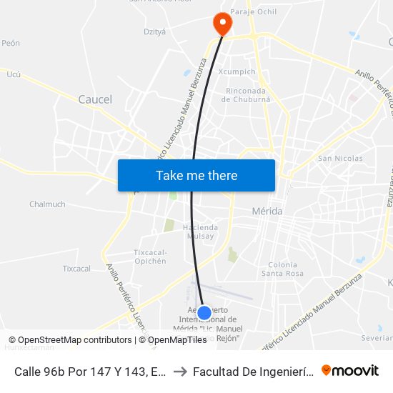 Calle 96b Por 147 Y 143, Emiliano Zapata Sur L. to Facultad De Ingeniería Química (Uady) map