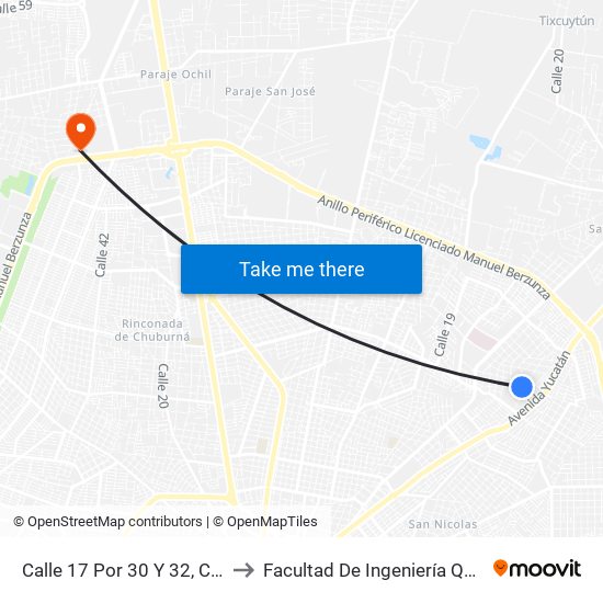 Calle 17 Por 30 Y 32, Colonia Maya to Facultad De Ingeniería Química (Uady) map