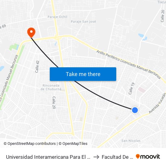 Universidad Interamericana Para El Desarrollo Unid, Avenida Correa Rachó Por 16, Colonia Vista Alegre to Facultad De Ingeniería Química (Uady) map