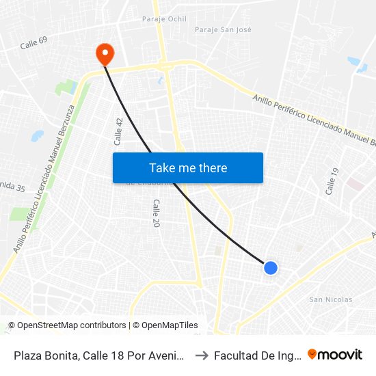 Plaza Bonita, Calle 18 Por Avenida José Díaz Bolio Y Calle 23, México Oriente to Facultad De Ingeniería Química (Uady) map
