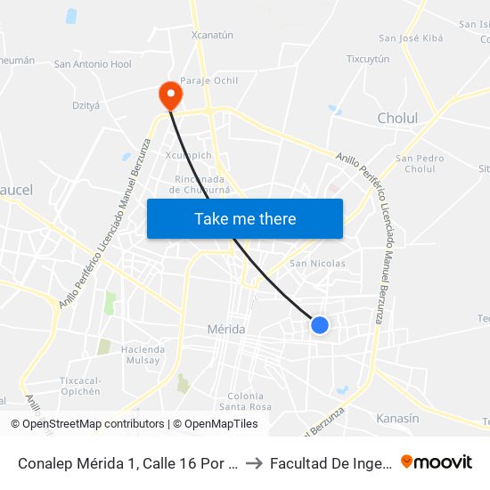 Conalep Mérida 1, Calle 16 Por 51 Y 55, Fraccionamiento Del Parque to Facultad De Ingeniería Química (Uady) map