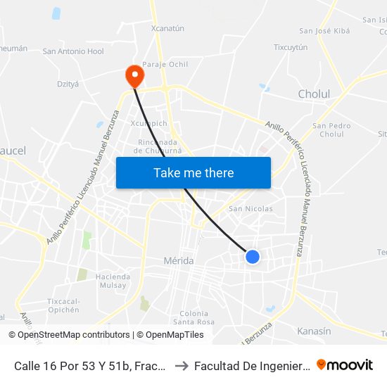 Calle 16 Por 53 Y 51b, Fraccionamiento Del Parque to Facultad De Ingeniería Química (Uady) map