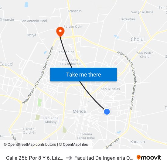 Calle 25b Por 8 Y 6, Lázaro Cárdenas to Facultad De Ingeniería Química (Uady) map