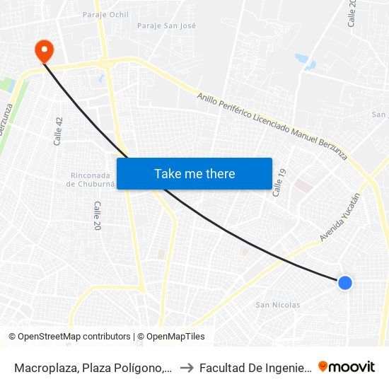 Macroplaza, Plaza Polígono, Parque Y Glorieta Xtabay to Facultad De Ingeniería Química (Uady) map