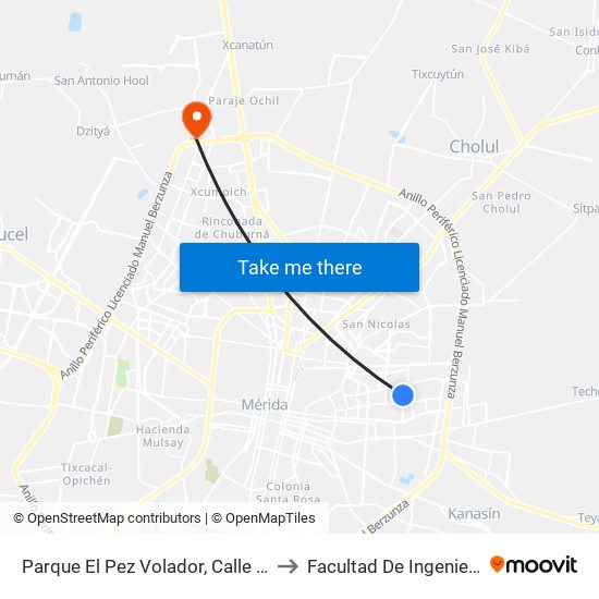 Parque El Pez Volador, Calle 50 Por 43 Y 41, Pacabtún to Facultad De Ingeniería Química (Uady) map