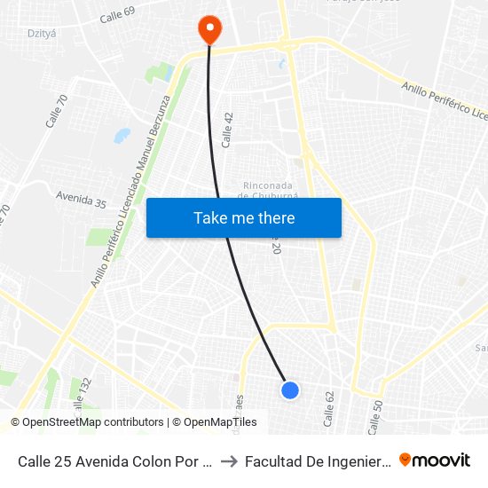 Calle 25 Avenida Colon Por 12 Y 14 García Gineres to Facultad De Ingeniería Química (Uady) map