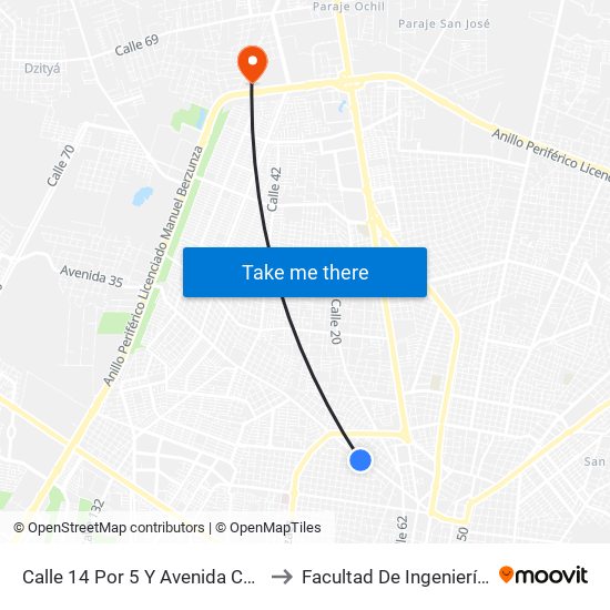 Calle 14 Por 5 Y Avenida Cupules, García Ginerés to Facultad De Ingeniería Química (Uady) map