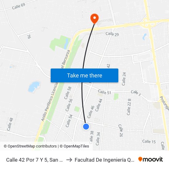 Calle 42 Por 7 Y 5, San Pedro Uxmal to Facultad De Ingeniería Química (Uady) map