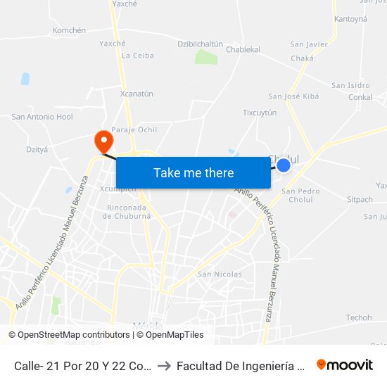 Calle- 21 Por 20 Y 22 Comisaria, Cholul to Facultad De Ingeniería Química (Uady) map