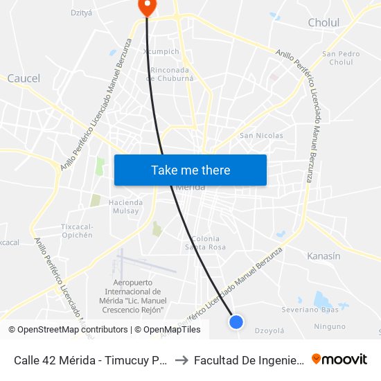 Calle 42 Mérida - Timucuy Por 25 Y 33, Leona Vicario to Facultad De Ingeniería Química (Uady) map