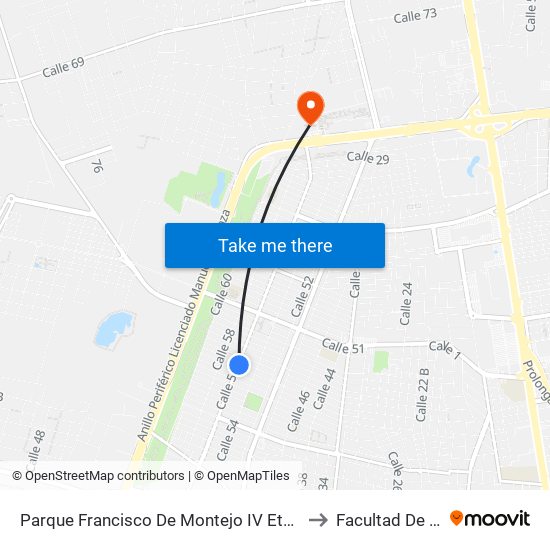 Parque Francisco De Montejo IV Etapa, Calle 56 Por 55 Y 53h, Fraccionamiento Francisco De Montejo to Facultad De Ingeniería Química (Uady) map