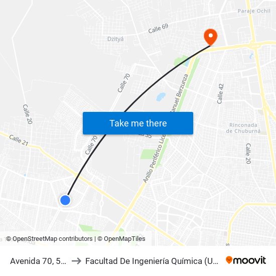 Avenida 70, 562 to Facultad De Ingeniería Química (Uady) map