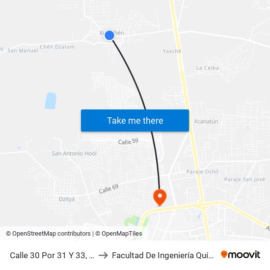 Calle 30 Por 31 Y 33, Komchén to Facultad De Ingeniería Química (Uady) map