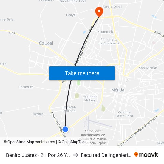 Benito Juárez - 21 Por 26 Y 28, Ciudad Industrial to Facultad De Ingeniería Química (Uady) map