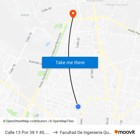 Calle 13 Por 38 Y 40, San Damián to Facultad De Ingeniería Química (Uady) map