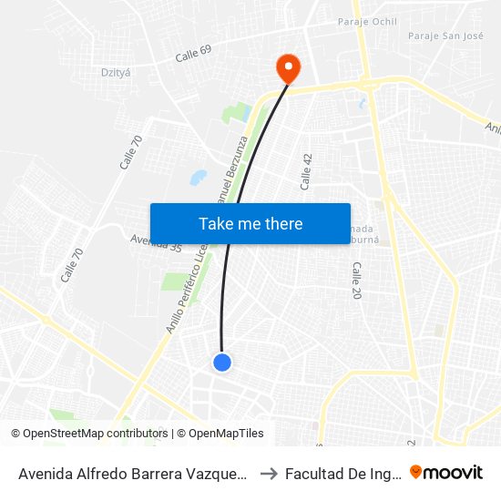 Avenida Alfredo Barrera Vazquez Por 56 Y 58 Residencial Pensiones V Etapa to Facultad De Ingeniería Química (Uady) map