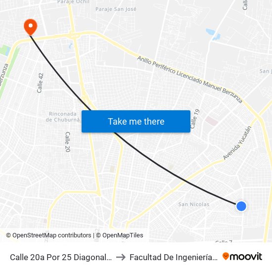 Calle 20a Por 25 Diagonal Y 27,  Itzimná 108 to Facultad De Ingeniería Química (Uady) map