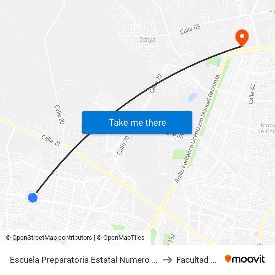 Escuela Preparatoria Estatal Numero 10, Calle 59 Por Avenida 106 Y 104, Fracc. Balcones Ii(Fin De Ruta 197 Caucel R4 Animaya) to Facultad De Ingeniería Química (Uady) map