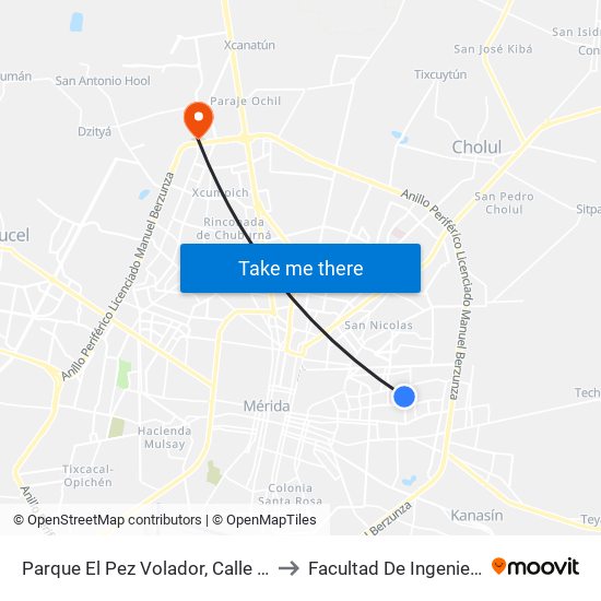 Parque El Pez Volador, Calle 50 Por 41 Y 43, Pacabtún to Facultad De Ingeniería Química (Uady) map