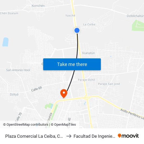 Plaza Comercial La Ceiba, Carretera Mérida-Progreso to Facultad De Ingeniería Química (Uady) map