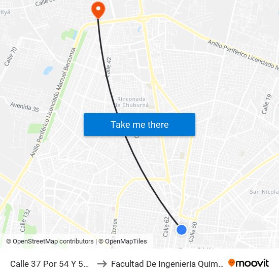 Calle 37 Por 54 Y 56, Centro to Facultad De Ingeniería Química (Uady) map