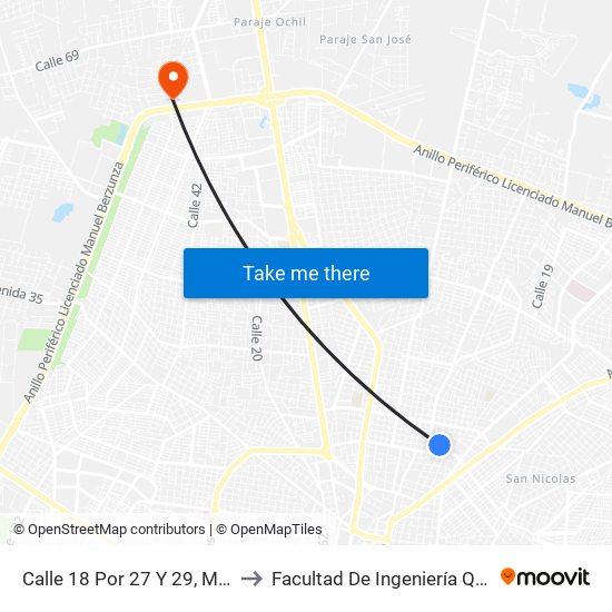 Calle 18 Por 27 Y 29, México Oriente to Facultad De Ingeniería Química (Uady) map