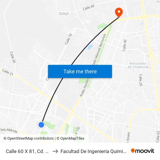 Calle 60 X 81, Cd. Caucel to Facultad De Ingeniería Química (Uady) map