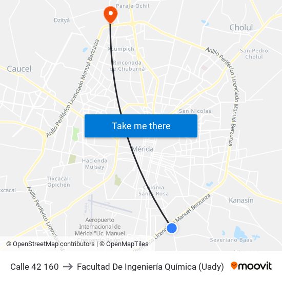 Calle 42 160 to Facultad De Ingeniería Química (Uady) map