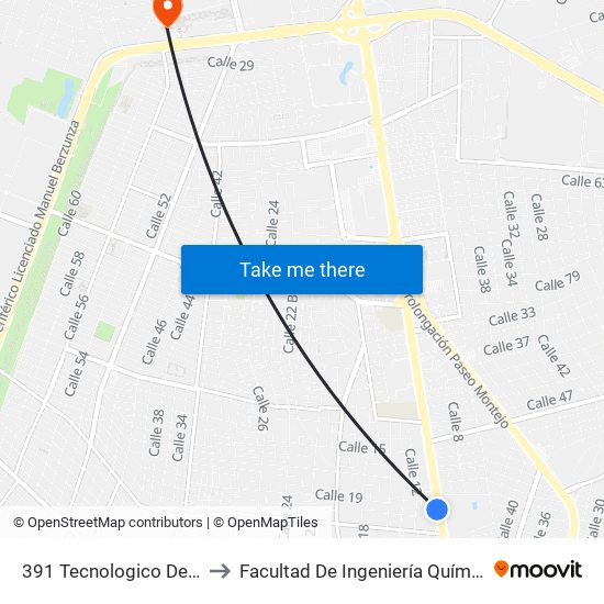 391 Tecnologico De Merida to Facultad De Ingeniería Química (Uady) map