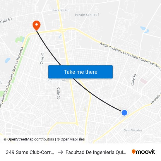 349 Sams Club-Correa Racho to Facultad De Ingeniería Química (Uady) map