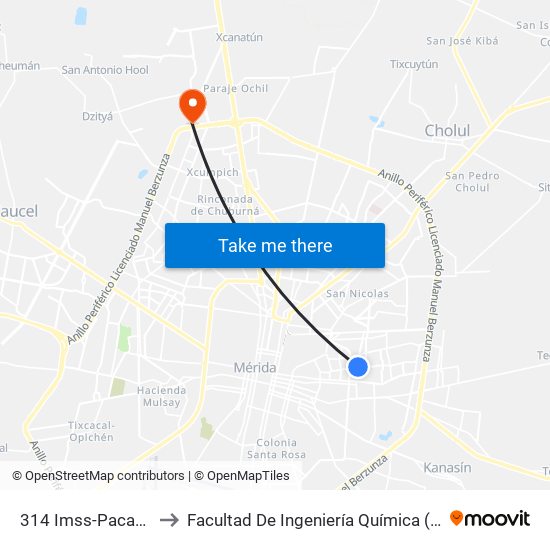 314 Imss-Pacabtun to Facultad De Ingeniería Química (Uady) map