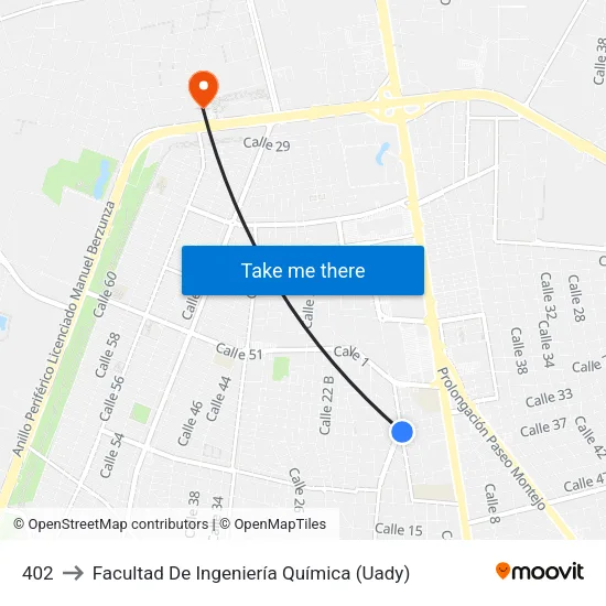 402 to Facultad De Ingeniería Química (Uady) map