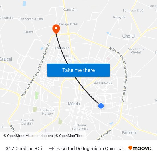 312 Chedraui-Orientre to Facultad De Ingeniería Química (Uady) map