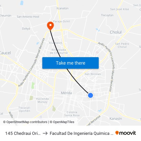 145 Chedraui Oriente to Facultad De Ingeniería Química (Uady) map