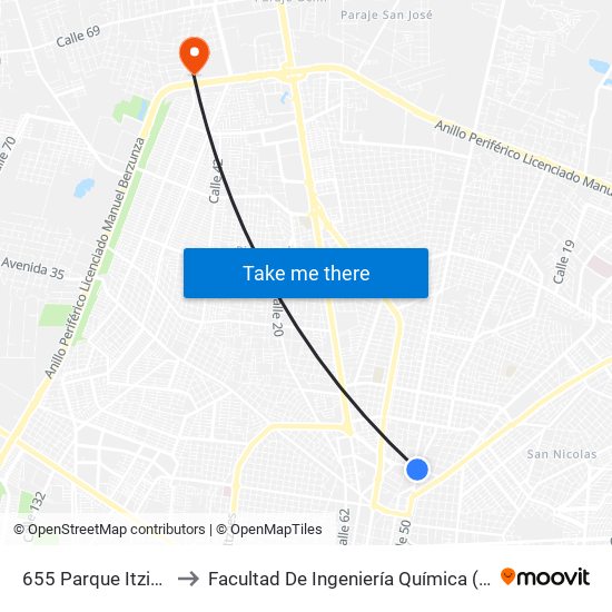 655 Parque Itzimna to Facultad De Ingeniería Química (Uady) map
