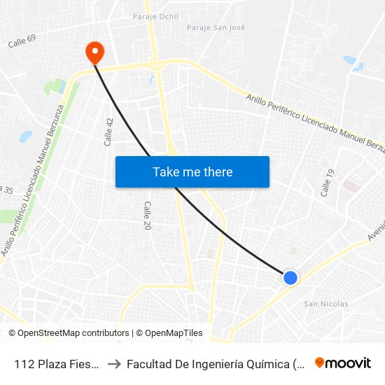 112 Plaza Fiesta 2 to Facultad De Ingeniería Química (Uady) map