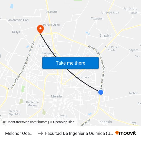 Melchor Ocampo to Facultad De Ingeniería Química (Uady) map