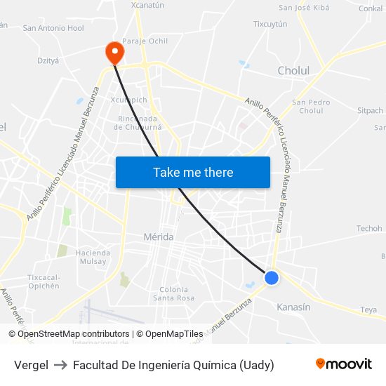 Vergel to Facultad De Ingeniería Química (Uady) map