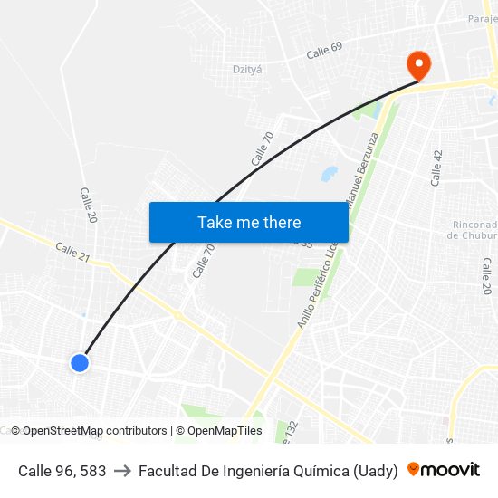 Calle 96, 583 to Facultad De Ingeniería Química (Uady) map