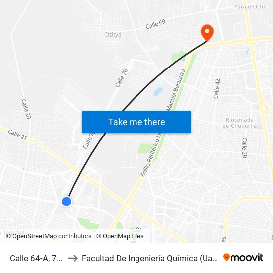 Calle 64-A, 780 to Facultad De Ingeniería Química (Uady) map