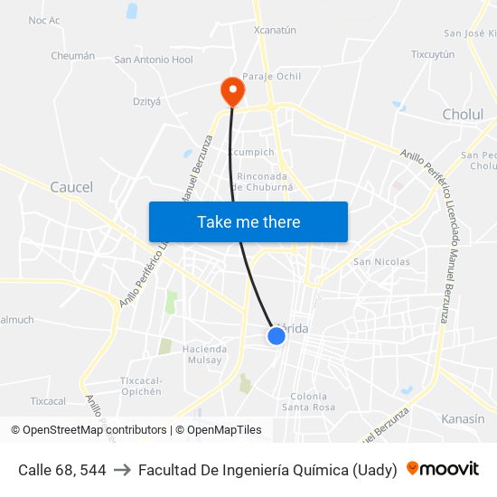 Calle 68, 544 to Facultad De Ingeniería Química (Uady) map