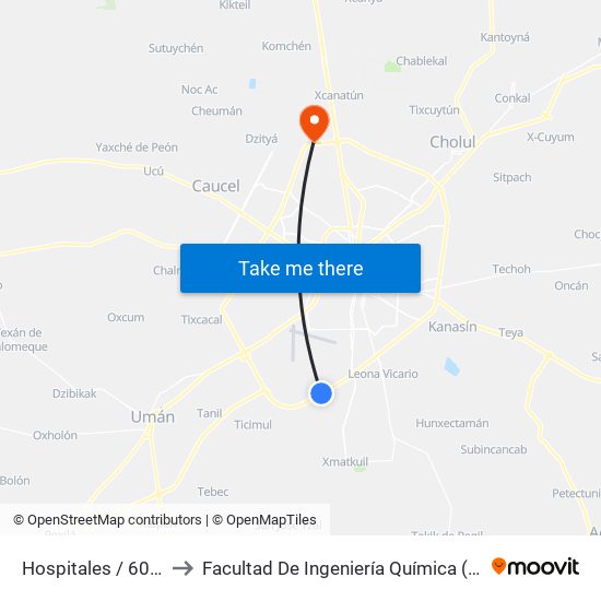 Hospitales / 60 Sur to Facultad De Ingeniería Química (Uady) map