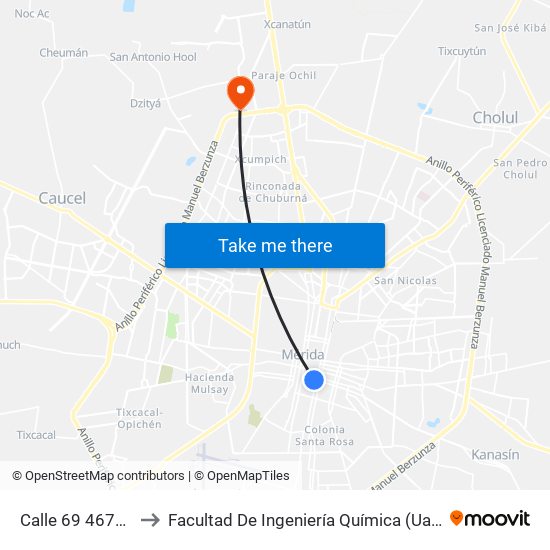 Calle 69 467bis to Facultad De Ingeniería Química (Uady) map