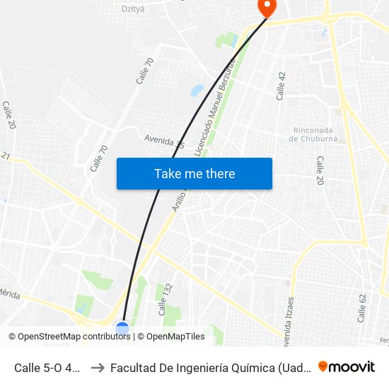 Calle 5-O 400 to Facultad De Ingeniería Química (Uady) map