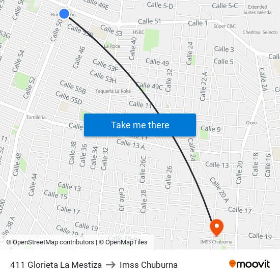 411 Glorieta La Mestiza to Imss Chuburna map