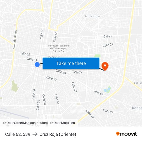 Calle 62, 539 to Cruz Roja (Oriente) map