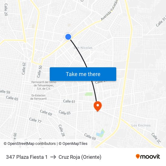 347 Plaza Fiesta 1 to Cruz Roja (Oriente) map