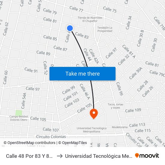 Calle 48 Por 83 Y 81, Centro to Universidad Tecnológica Metropolitana map