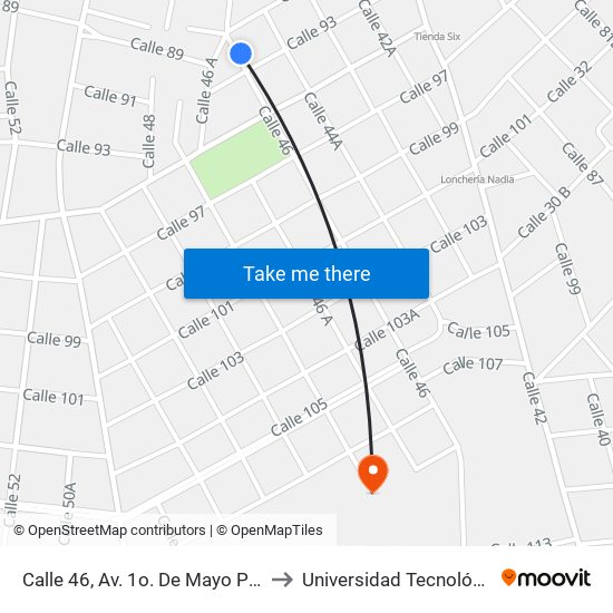 Calle 46, Av. 1o. De Mayo Por 93 Y 91, Santa Rosa to Universidad Tecnológica Metropolitana map