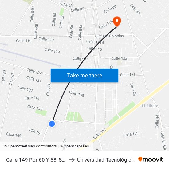 Calle 149 Por 60 Y 58, San José Tecoh II to Universidad Tecnológica Metropolitana map